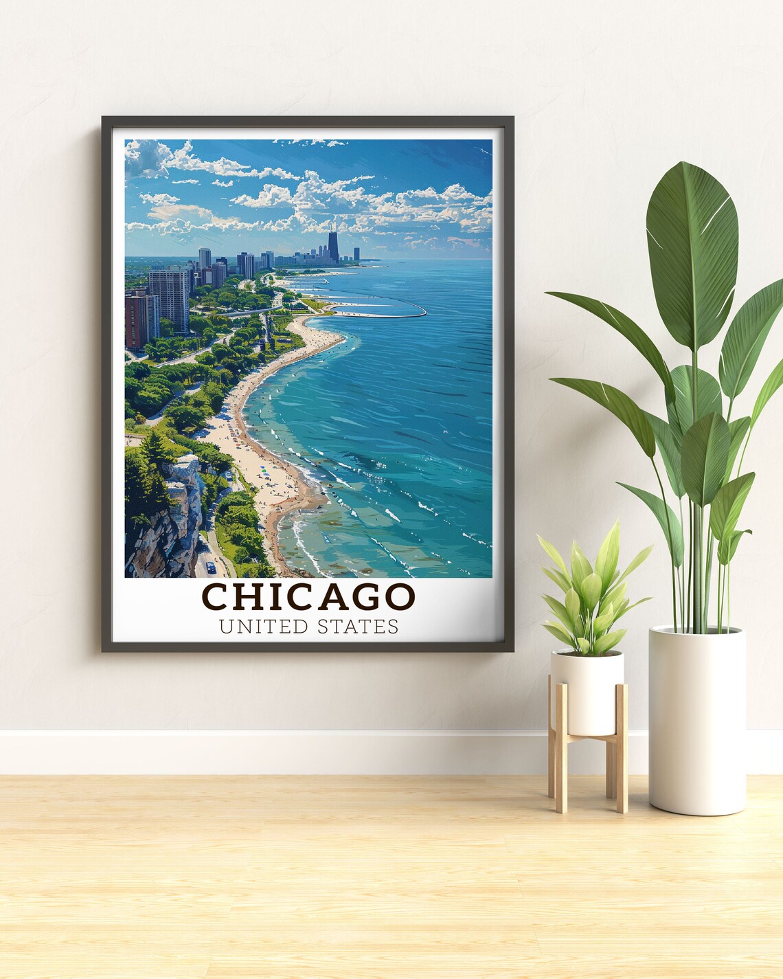 Chicago Lake Michigan Beach Skyline United States Travel Art Poster - Image 3