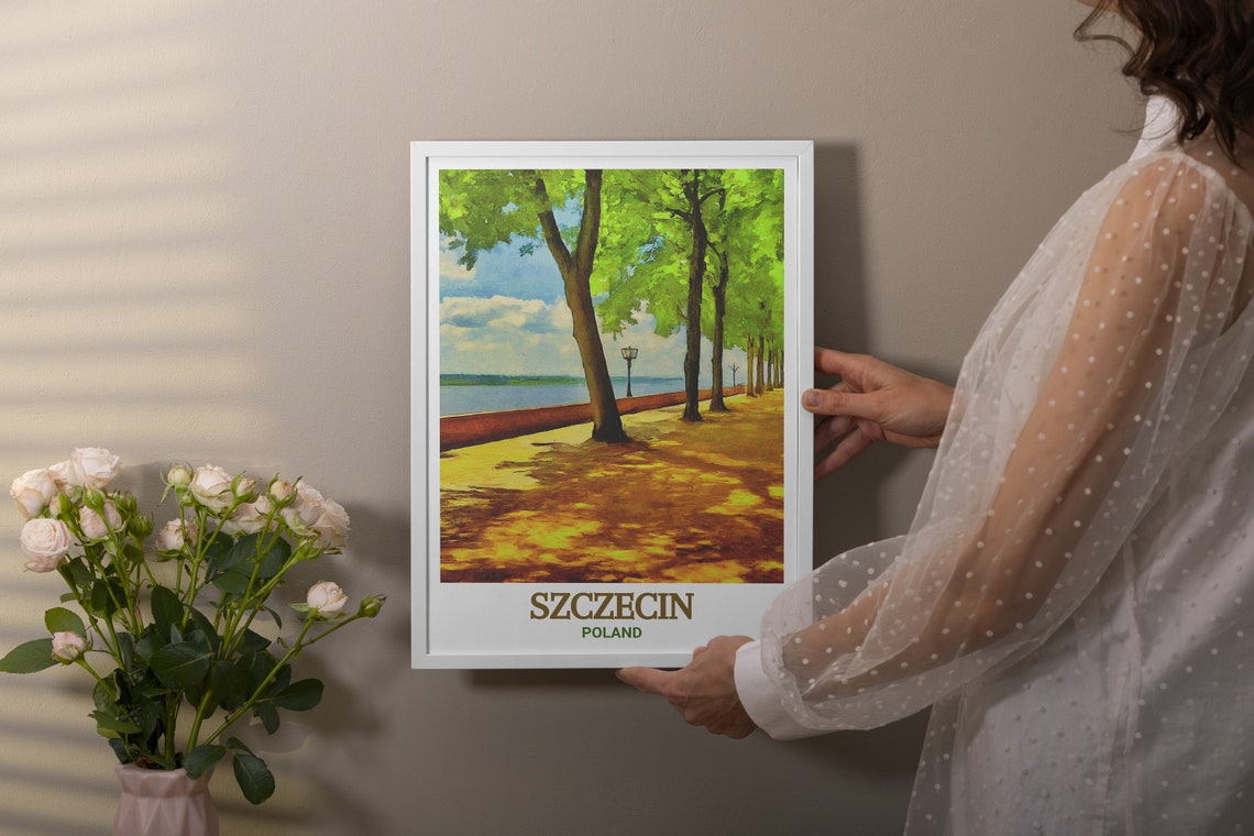 Szczecin Poland Tree Lined Riverside Park Promenade Summer Poster - Image 2