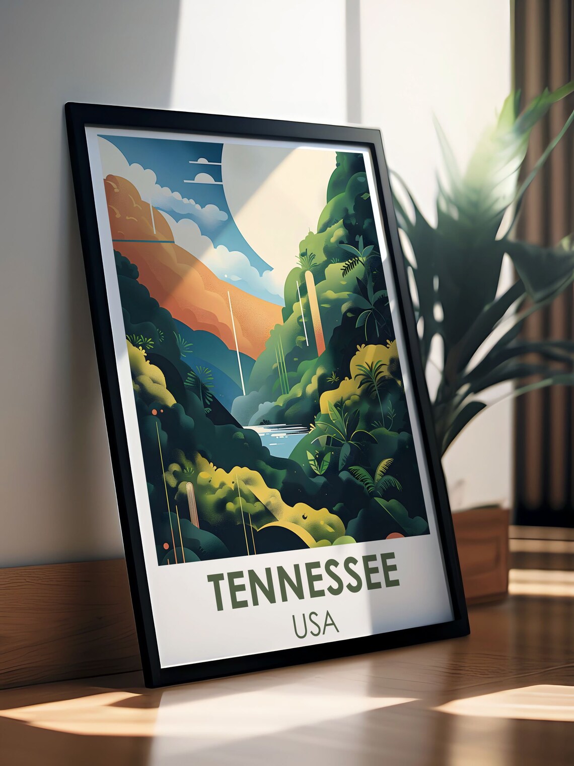 Tennessee Smoky Mountains Valley Sunset Poster USA Nature Travel Art - Image 2