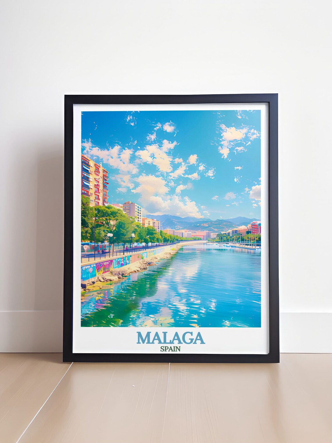 Malaga Spain Guadalmedina River Promenade Sunny City View Poster - Image 4