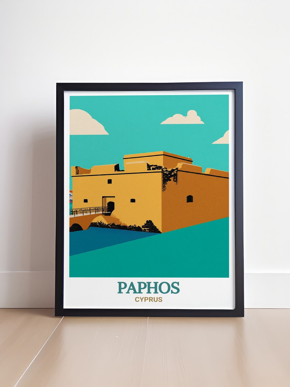 Paphos Cyprus Medieval Castle Seaside Minimalist Travel Poster - Image 4