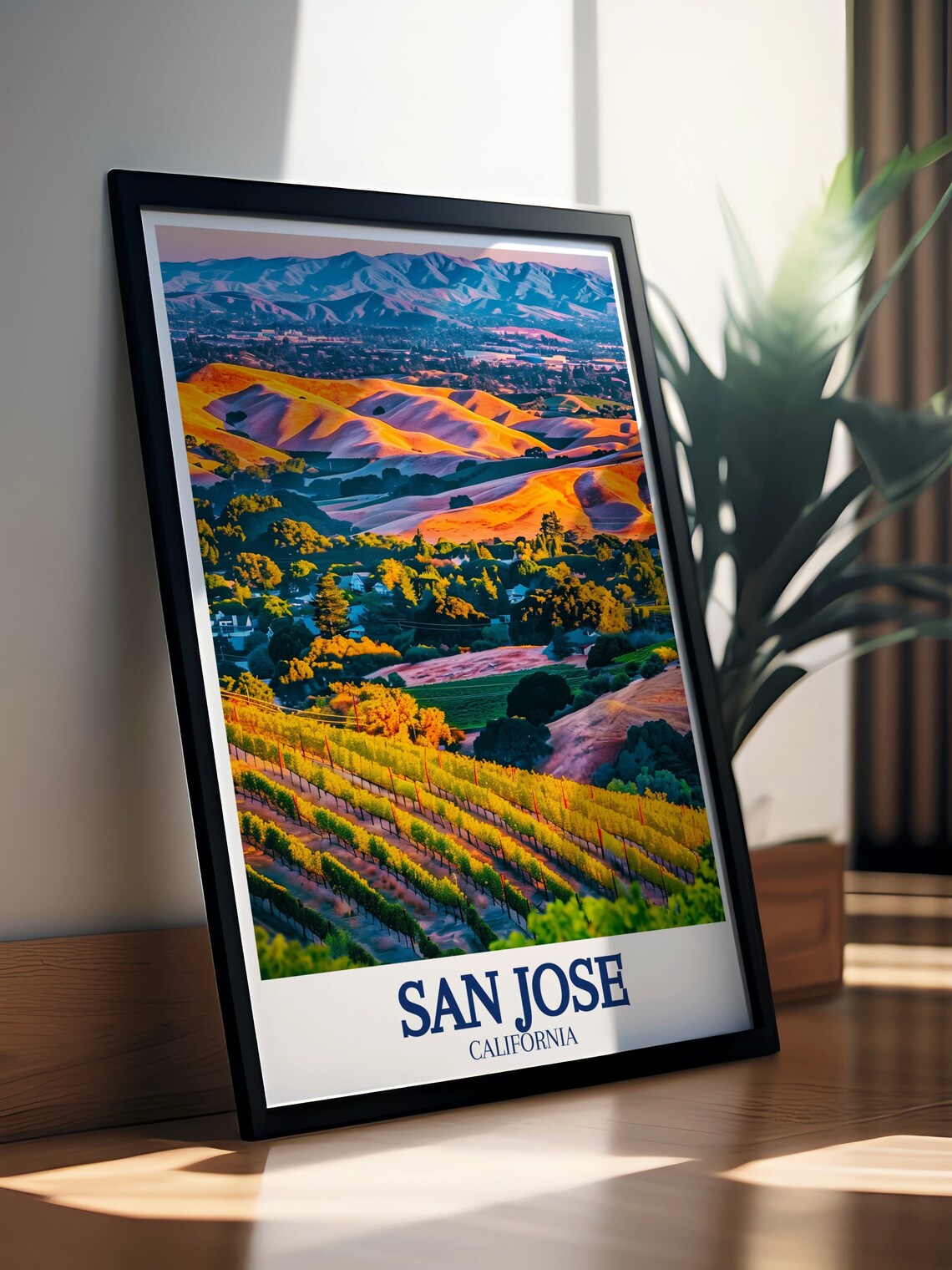San Jose California Vineyard Hills Golden Sunset Landscape Poster - Image 2