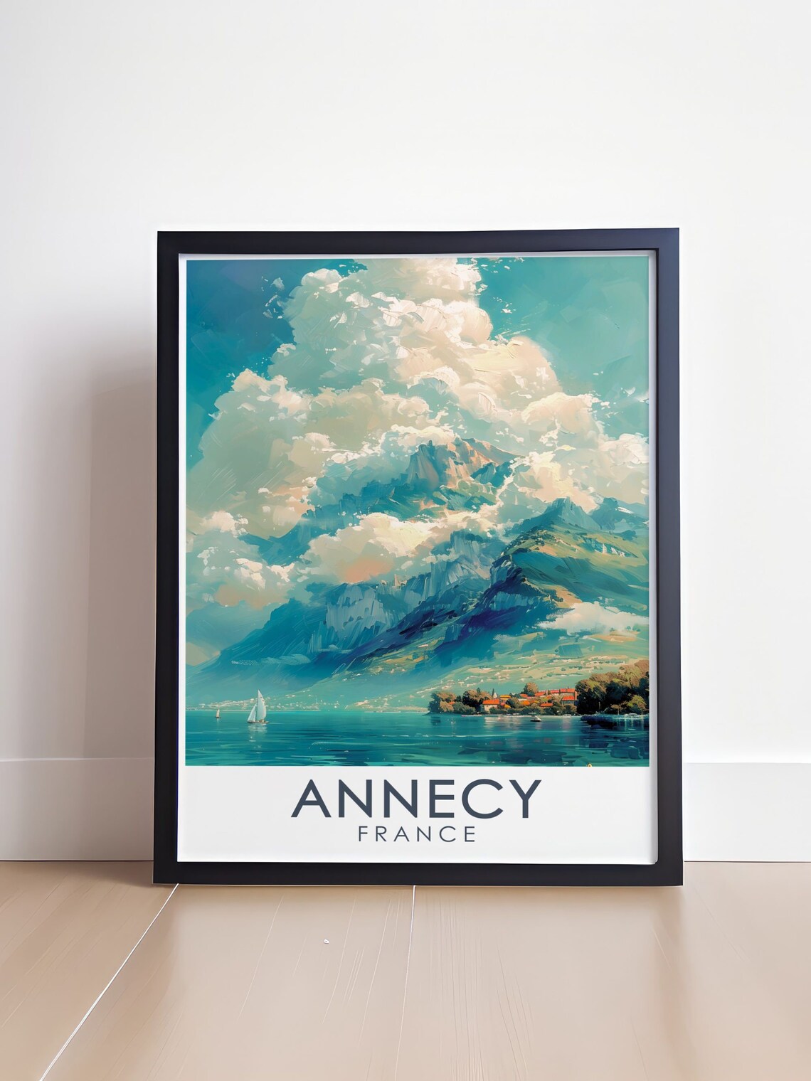 Annecy Lake Sailboats Mountain Panorama France Travel Poster - Image 4
