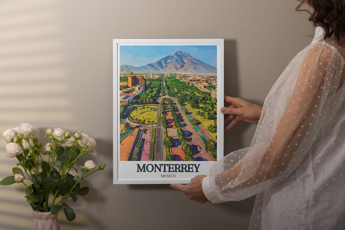 Monterrey Aerial City Panorama Mountain Mexico Travel Poster - Image 3