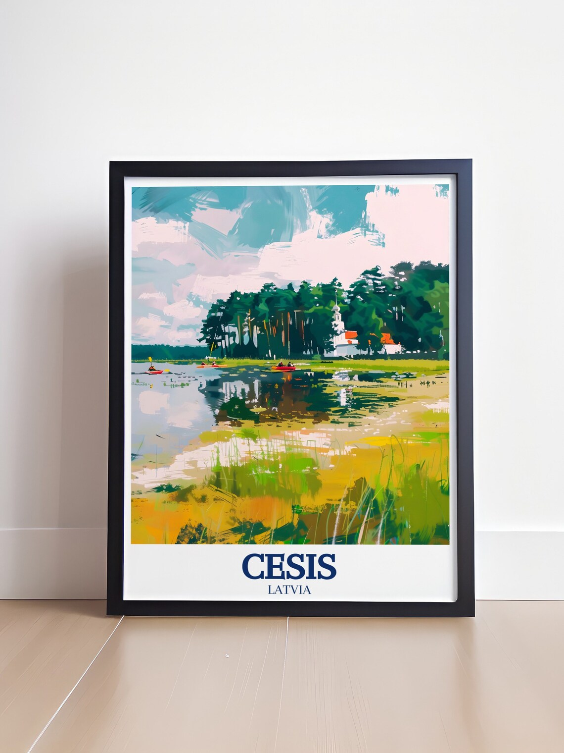 Cesis Latvia Gauja River Kayaks National Park Painterly Travel Poster - Image 4