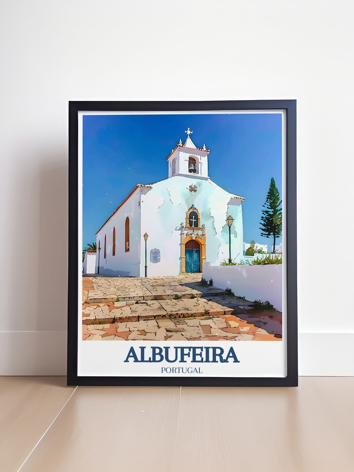 Albufeira Travel Poster St Anna Church Print Portugal Art Decor Albufeira Art Print Old Street Decor Portugal Wall Art - Image 4