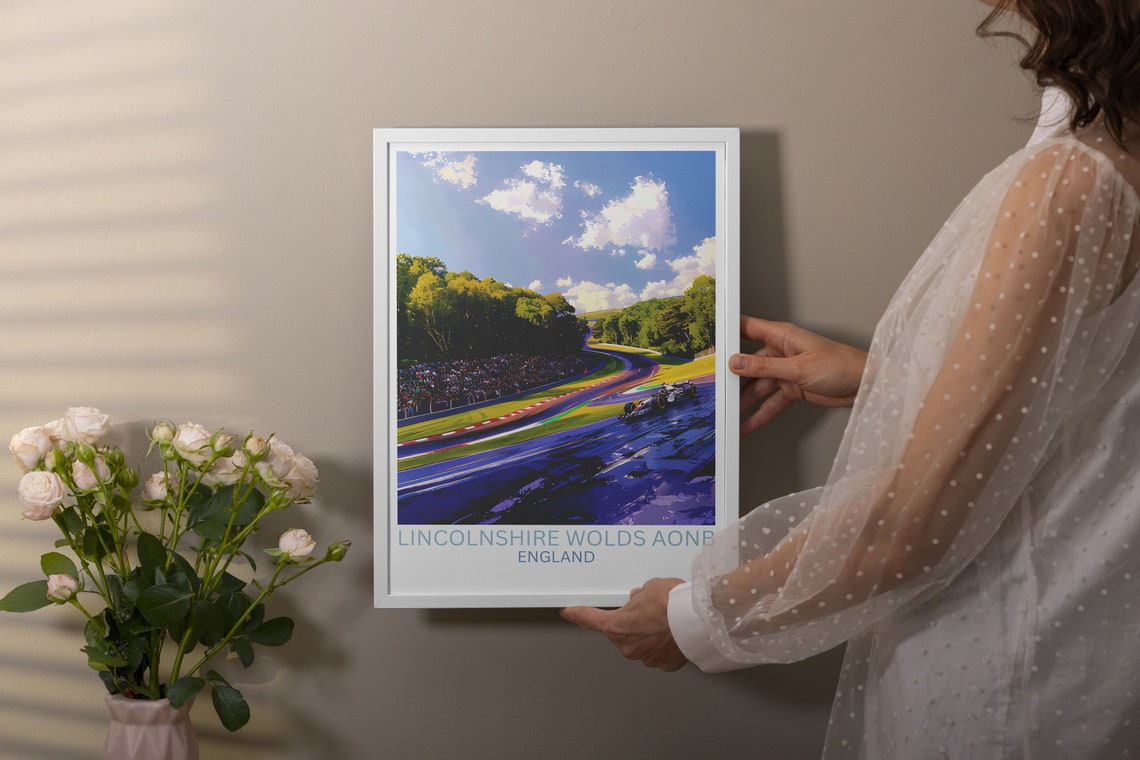 Open Wheel Race Car Cornering Past Crowded Grandstands Racing Poster - Image 2