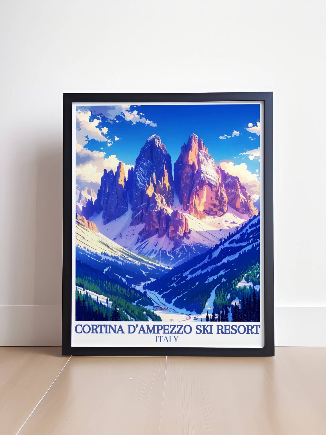 Cortina d'Ampezzo Dramatic Dolomite Peaks Winter Ski Resort Poster - Image 3