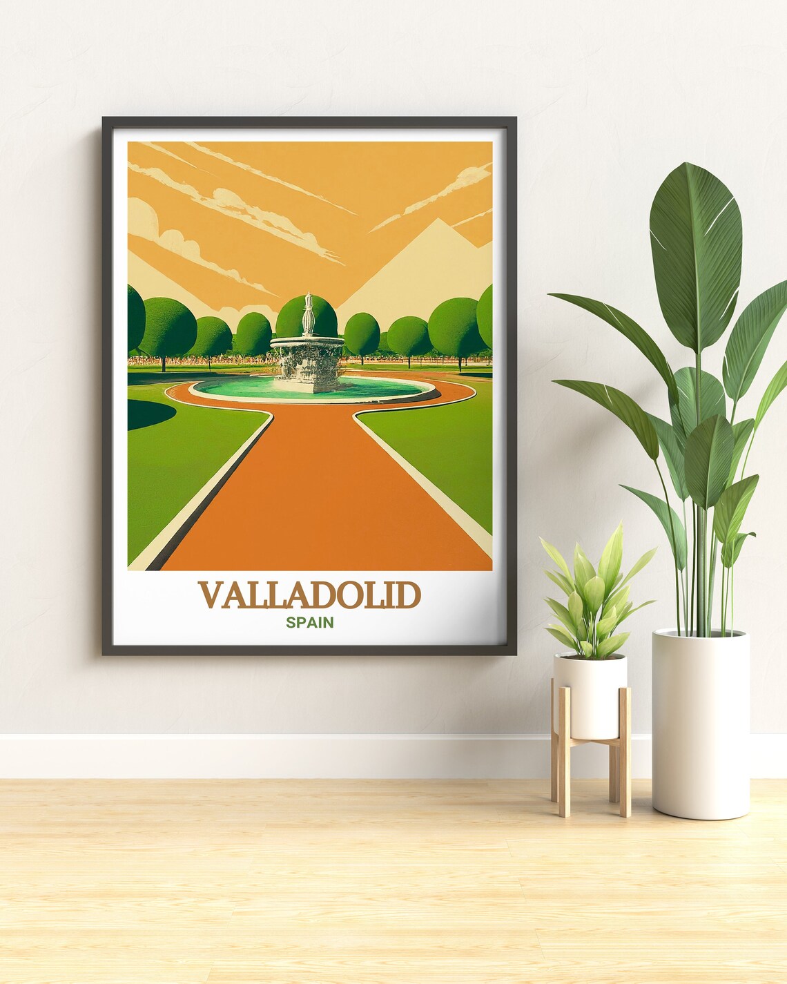 Valladolid Spain Campo Grande Park Fountain Retro Travel Poster - Image 2
