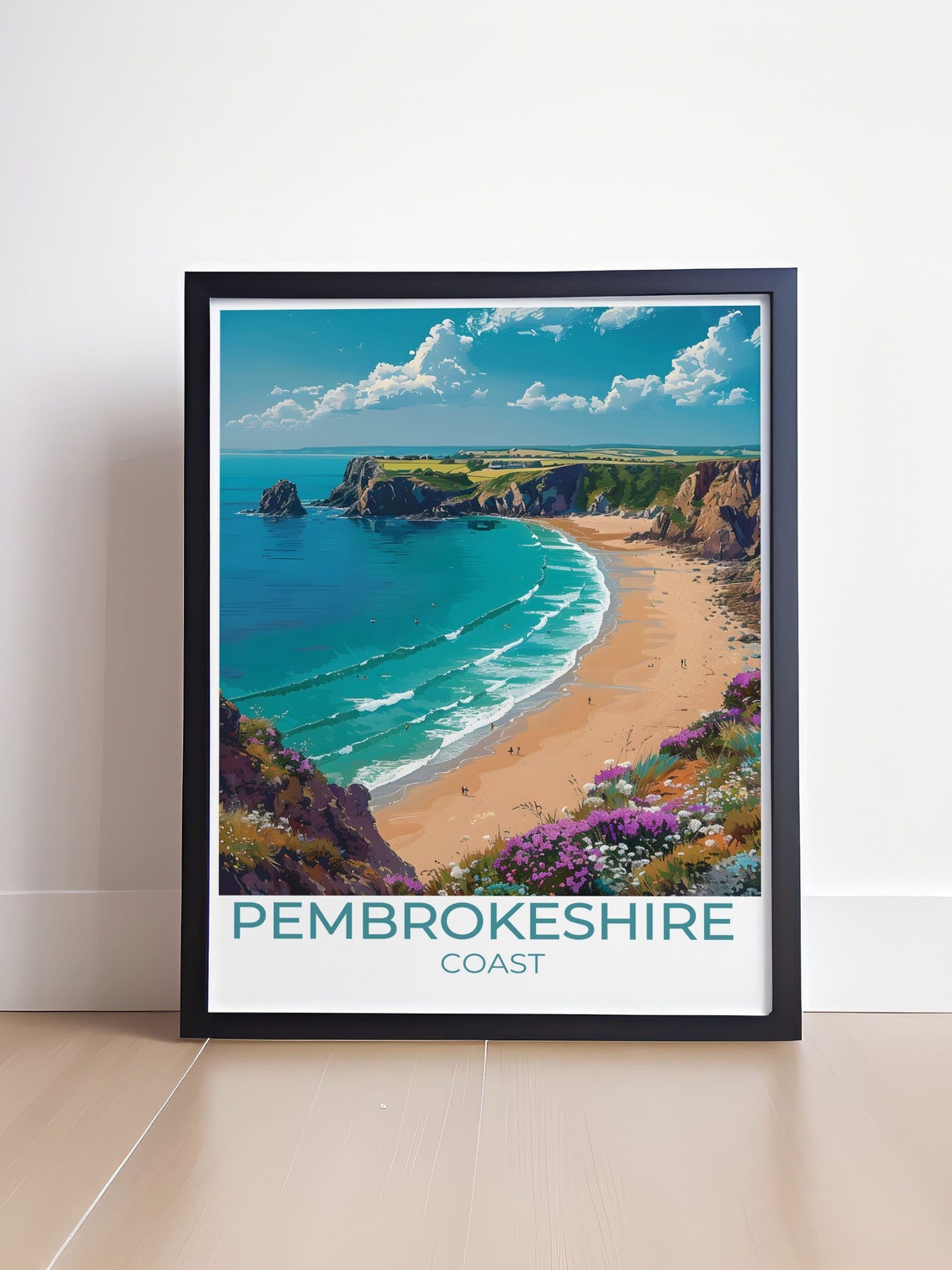 Pembrokeshire Coast Wales Sandy Beach Cliffs Retro Travel Poster - Image 4