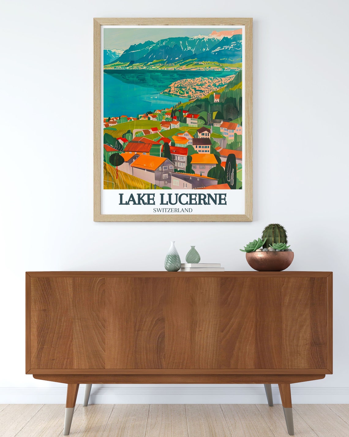 Lake Lucerne Hillside Chalets Alpine Peaks Lakeside View Poster - Image 3