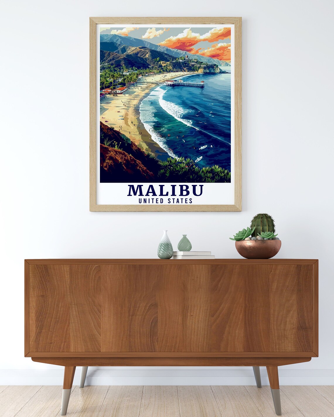 Malibu United States Lagoon Beach Pier Surfers Sunset Poster - Image 2