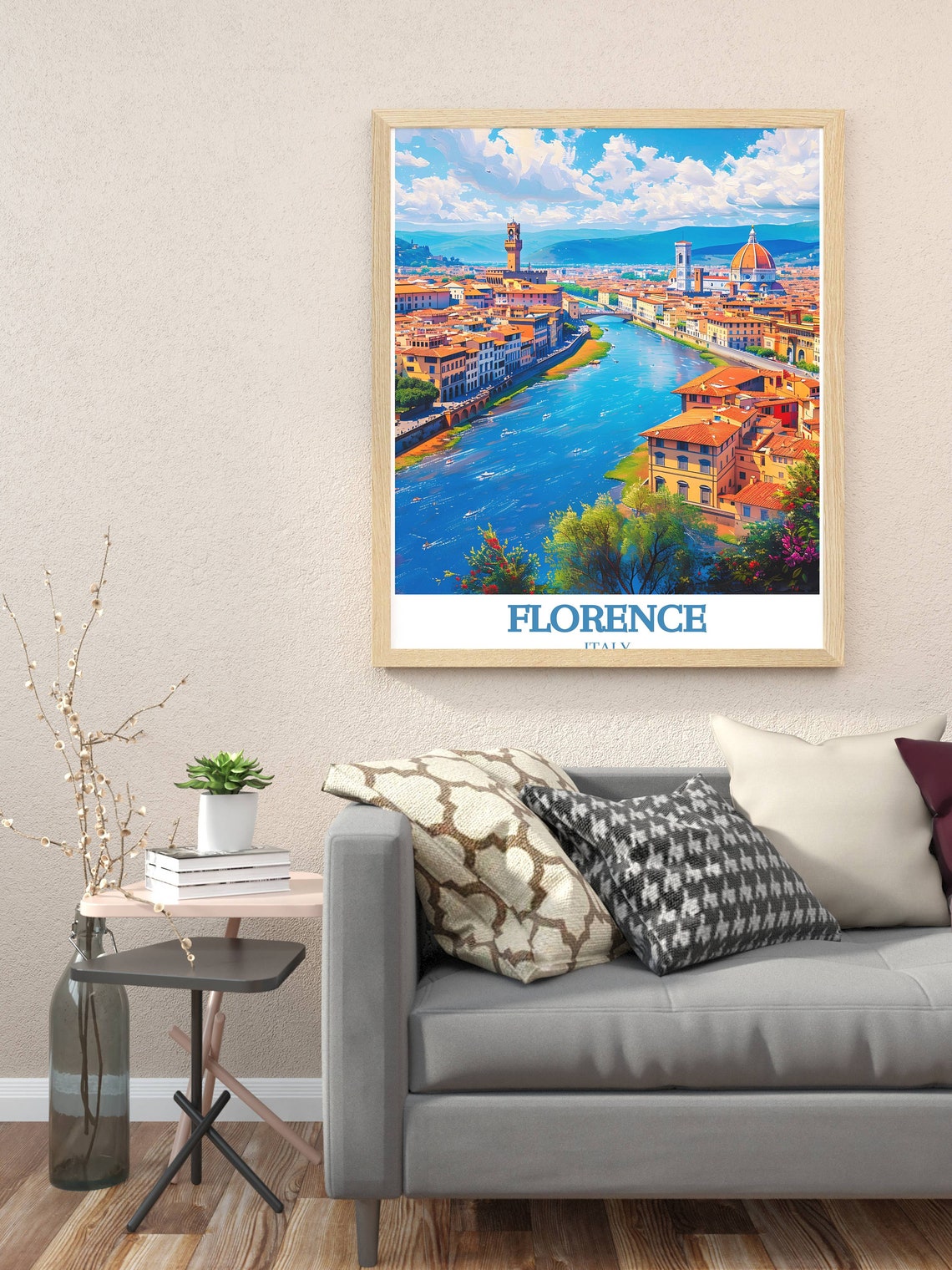 Florence Italy Duomo Skyline Arno River Aerial View Art Poster - Image 2