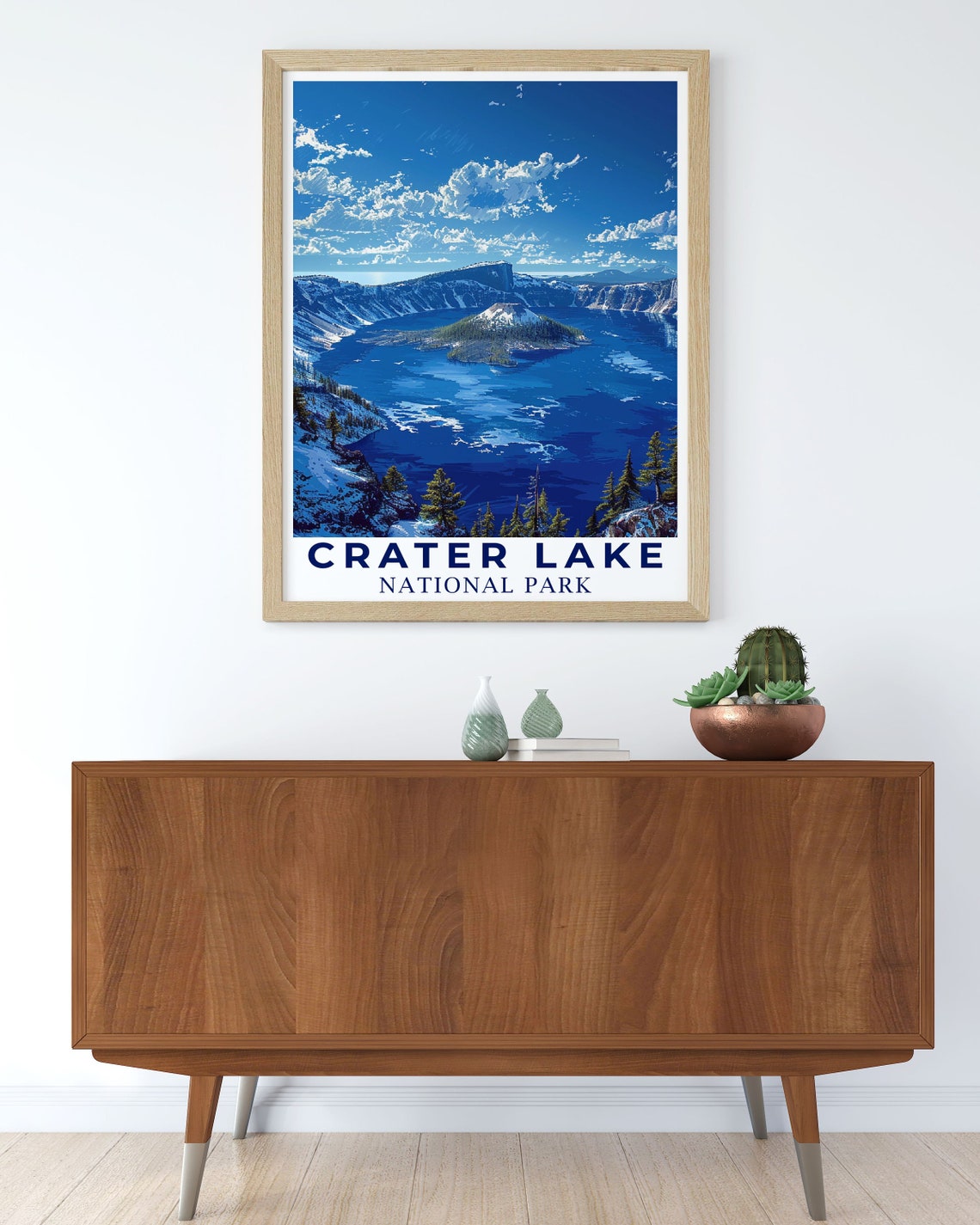 Crater Lake Travel Poster Crater Lake Artwork National Park Decor Crater Lake Poster Crater Lake National Park Art - Image 2