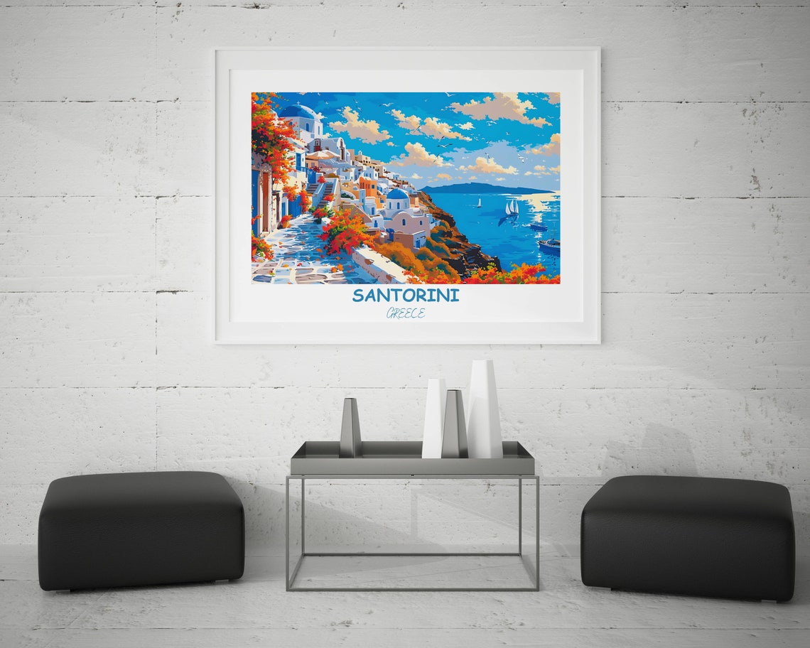 Santorini Caldera Sailboats from Bright Whitewashed Village Poster - Image 4