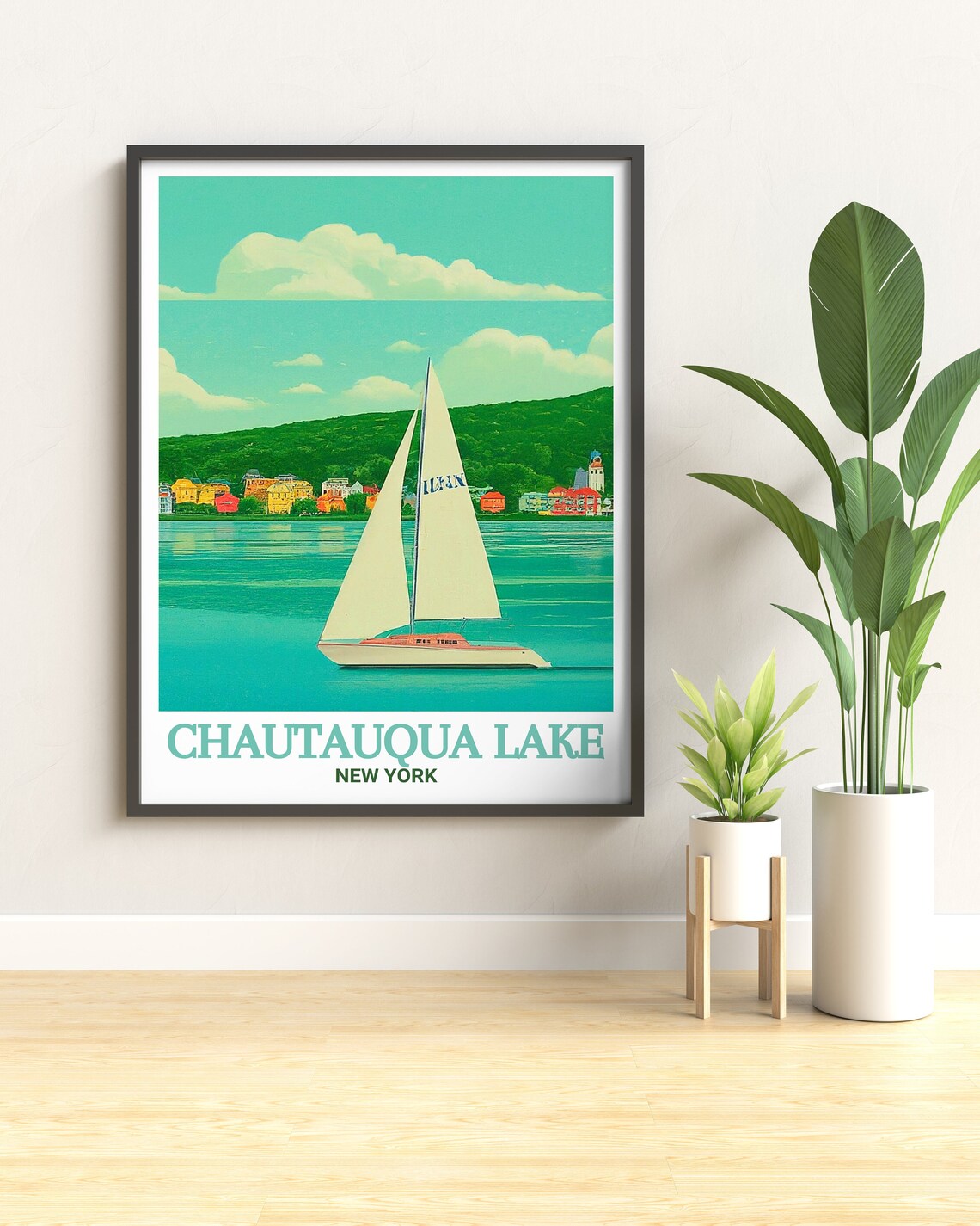 Chautauqua Lake New York Sailboat Lakeside Village Retro Travel Poster - Image 2