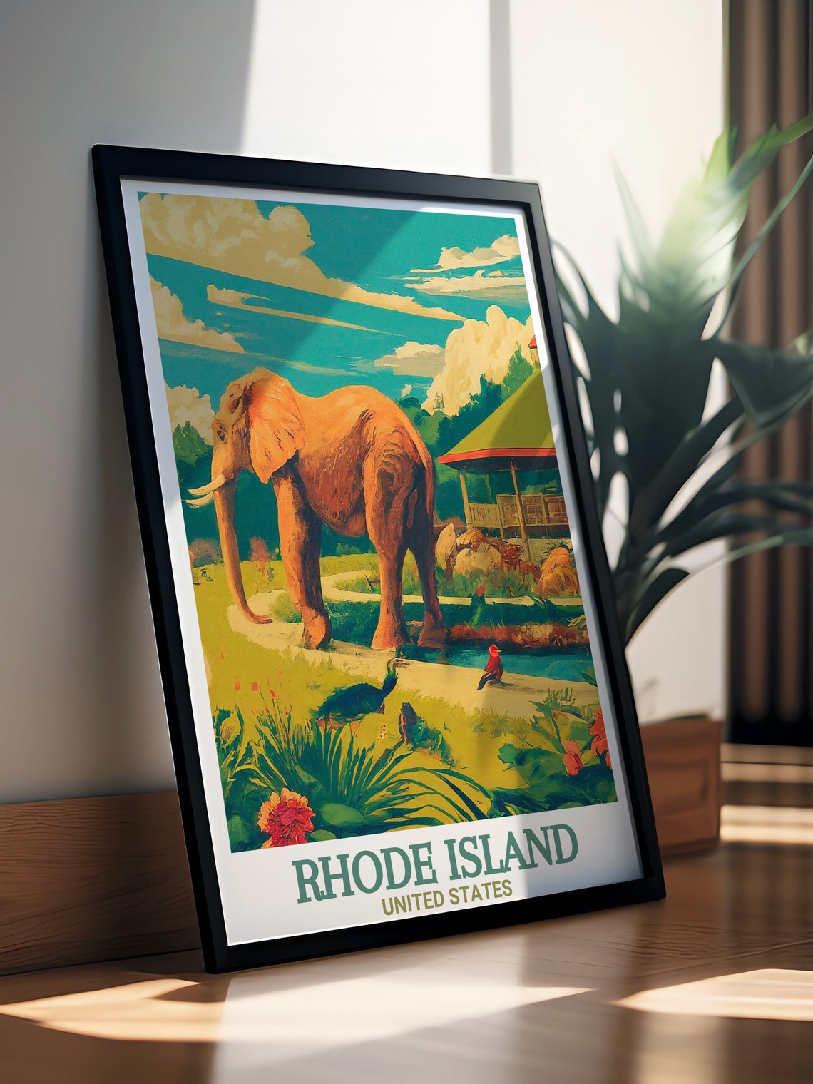 Rhode Island USA Zoo Elephant Retro Wildlife Illustration Poster - Image 2