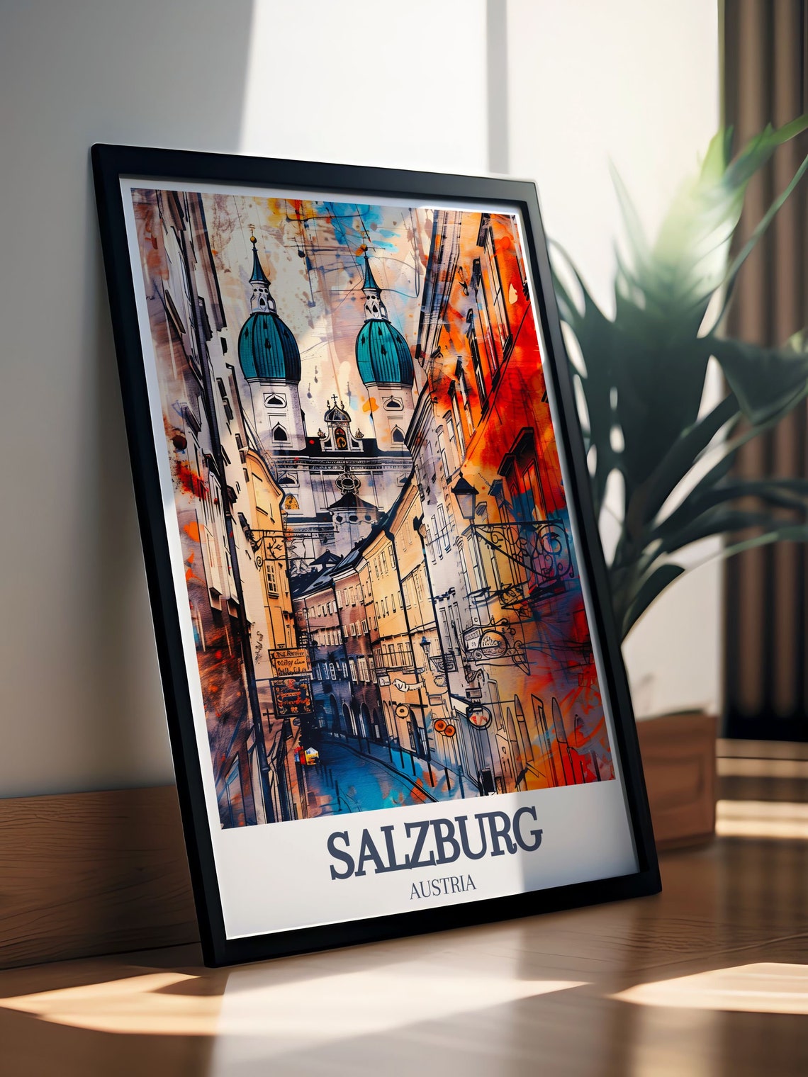 Salzburg Wall Art Salzburg Cathedral And Getreidegasse Artwork Salzburg Cathedral And Getreidegasse Prints Salzburg Wall Decor - Image 3