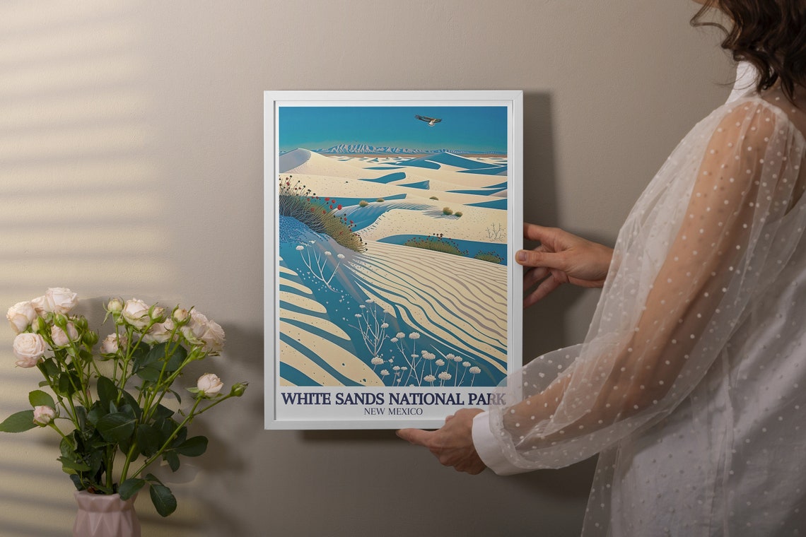 White Sands National Park Dunes Wildflowers Roadrunner Art Poster - Image 2