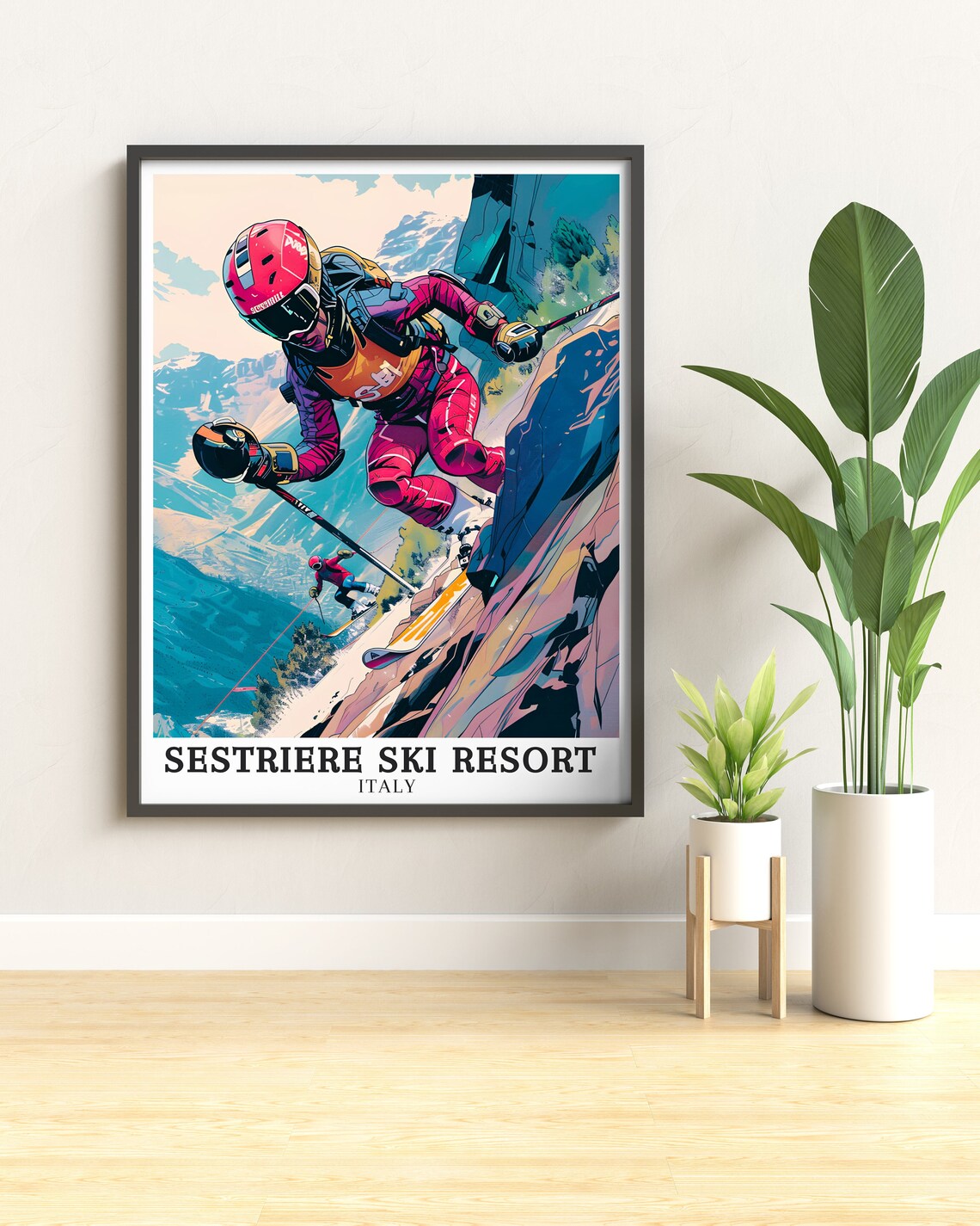Sestriere Ski Resort Italy Speed Skier Close Up Racing Poster - Image 2