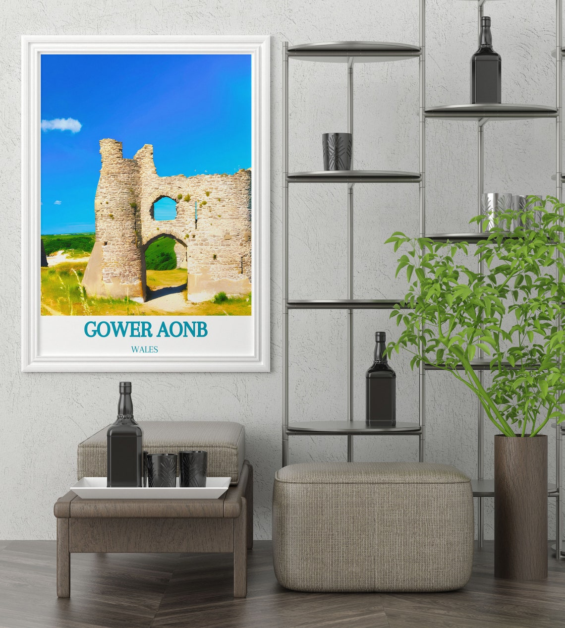 Gower AONB Wales Ancient Castle Ruin Historic Coast Travel Poster - Image 2