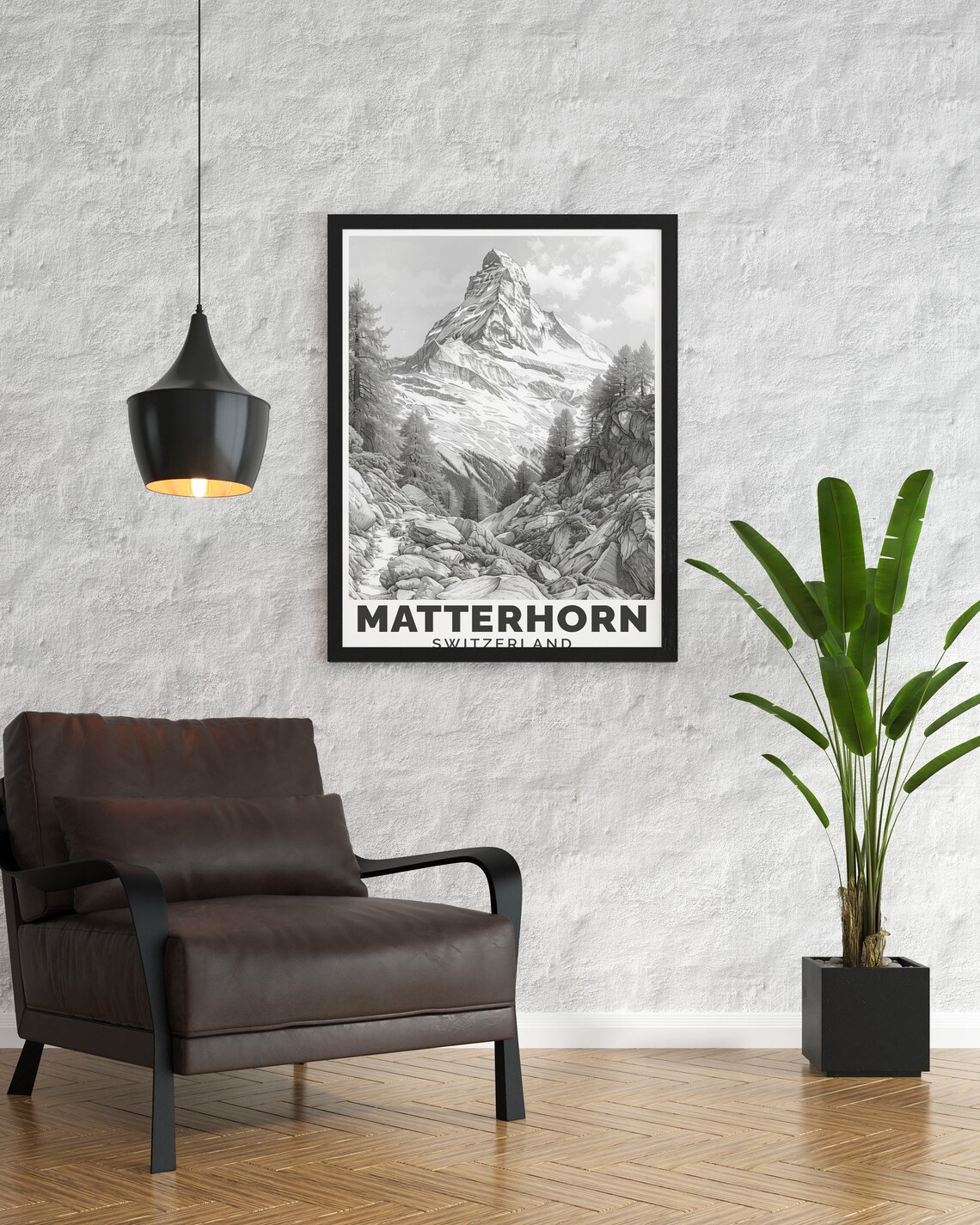 Matterhorn Switzerland Black and White Mountain Sketch Poster - Image 2