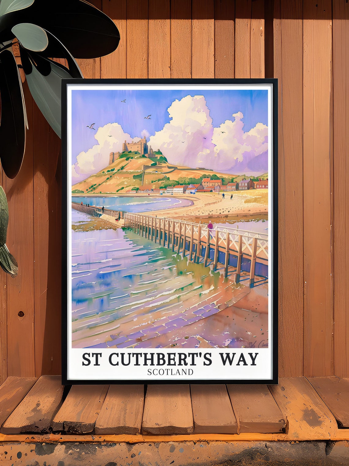St Cuthbert's Way Lindisfarne Castle Causeway Watercolor Poster - Image 3
