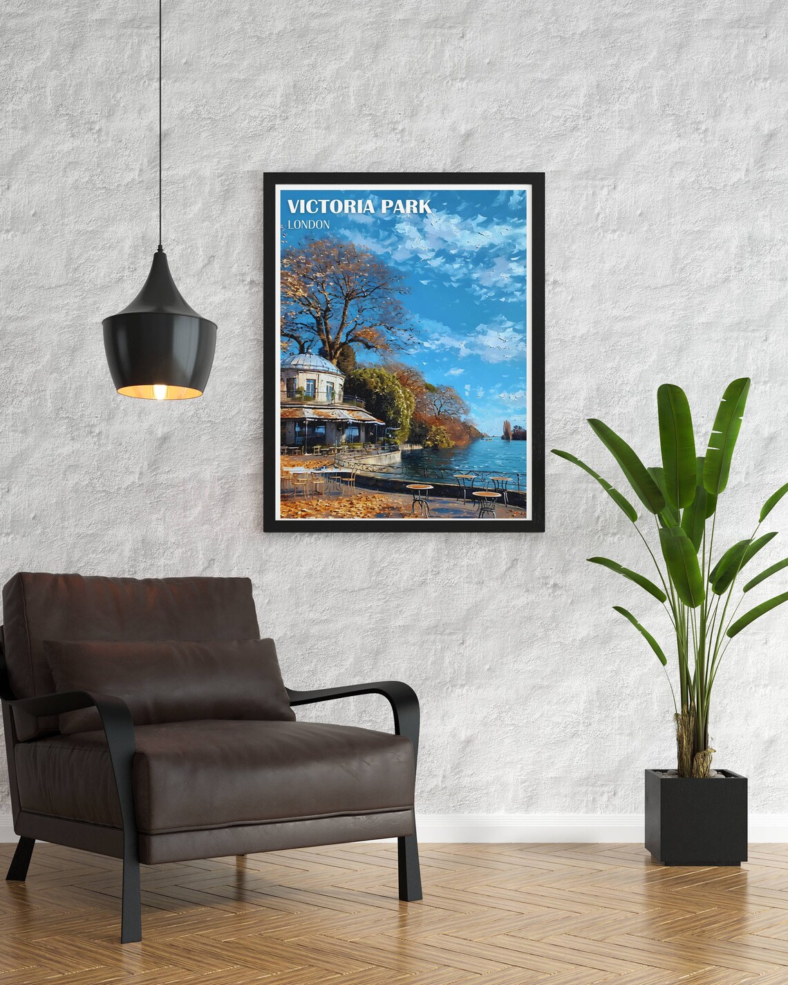 Victoria Park London Lakeside Cafe Autumn Trees Travel Poster - Image 2