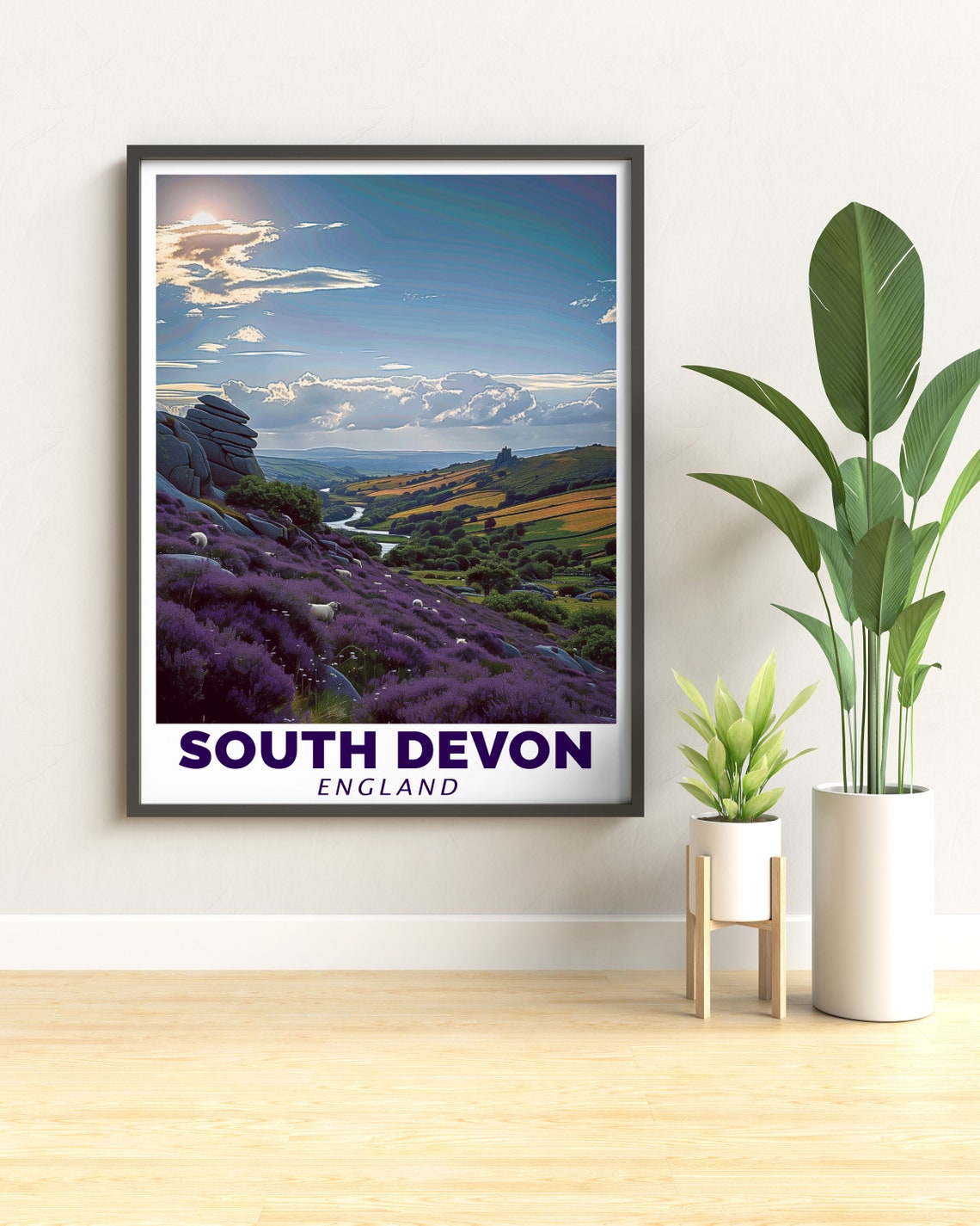 South Devon Purple Heather Hills Sheep England Travel Poster - Image 3