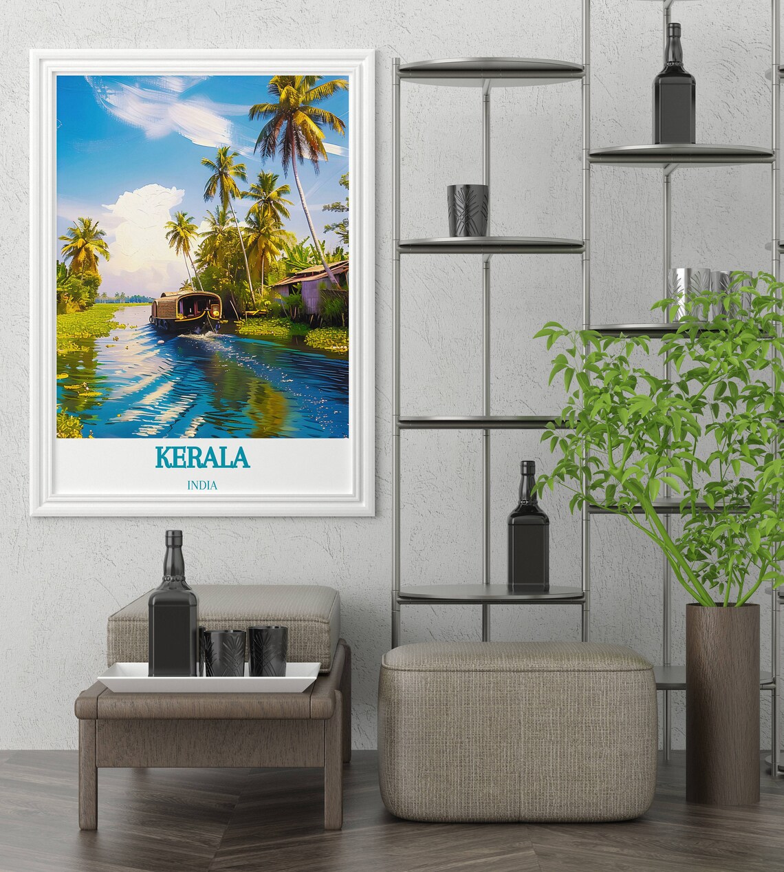 Kerala Backwaters Houseboat Tropical Palms Travel Poster India - Image 4