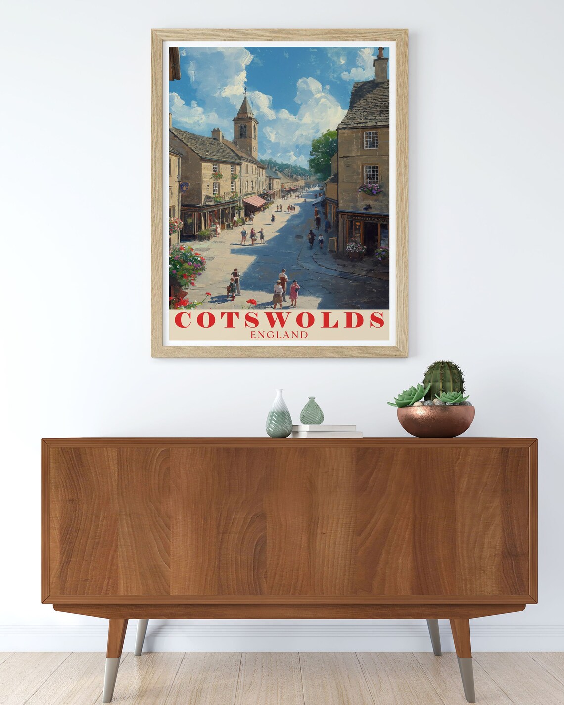 Cotswolds Market Square Sunny Street Scene England Travel Poster - Image 2