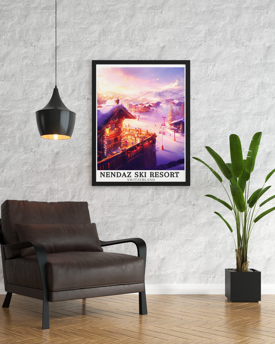 Nendaz Ski Resort Chalet Apres Ski Sunset Switzerland Poster - Image 2