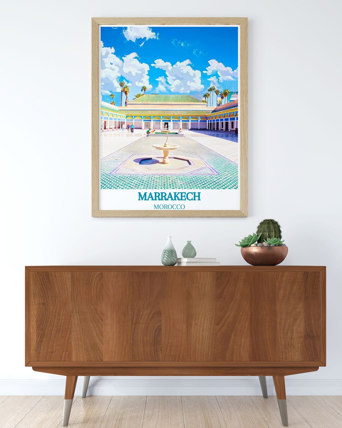Marrakech Bahia Palace Courtyard Fountain Mosaic Tiles Travel Poster - Image 2