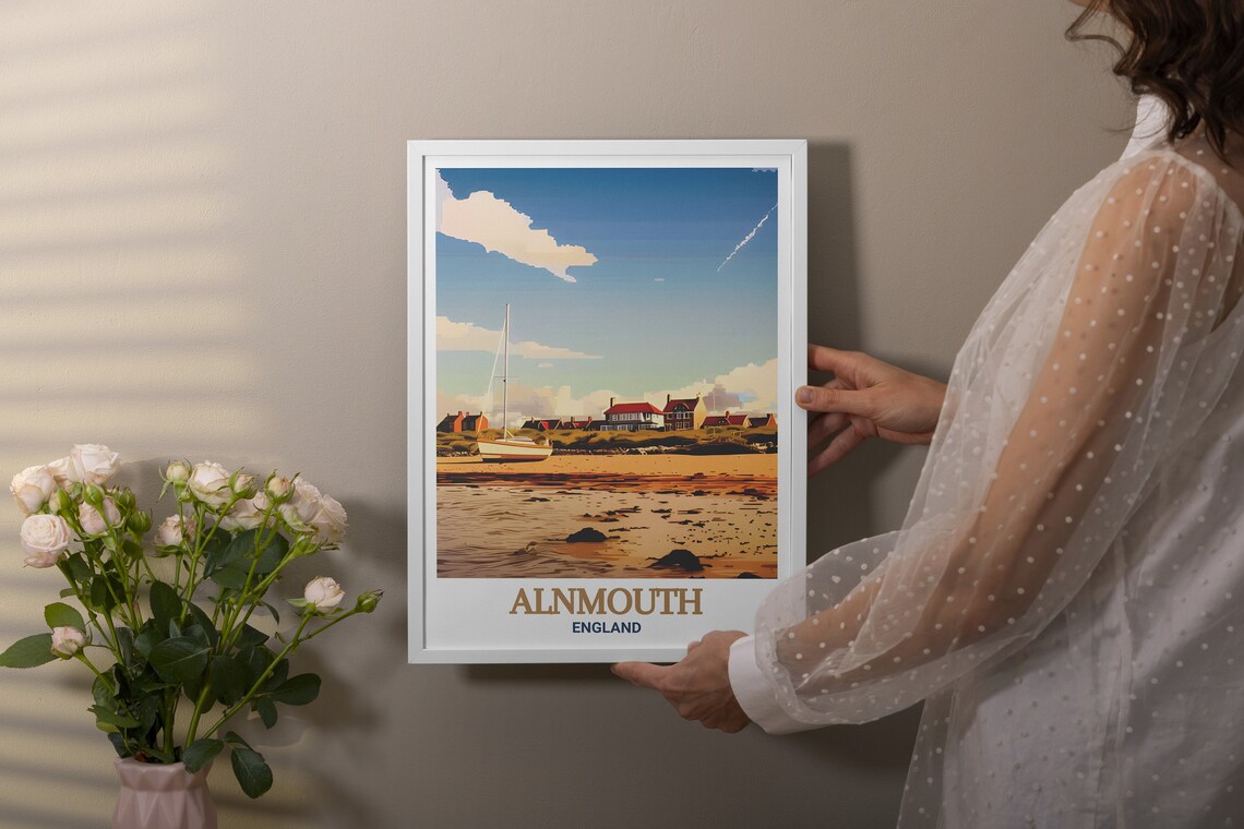 Alnmouth Beach Sailboat Poster England Seaside Village Travel Art - Image 2