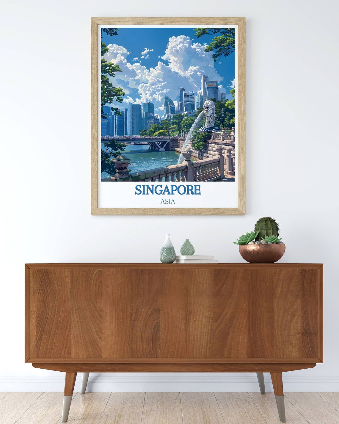 Singapore Merlion Park Marina Bay Skyline Daytime Asia Poster - Image 3
