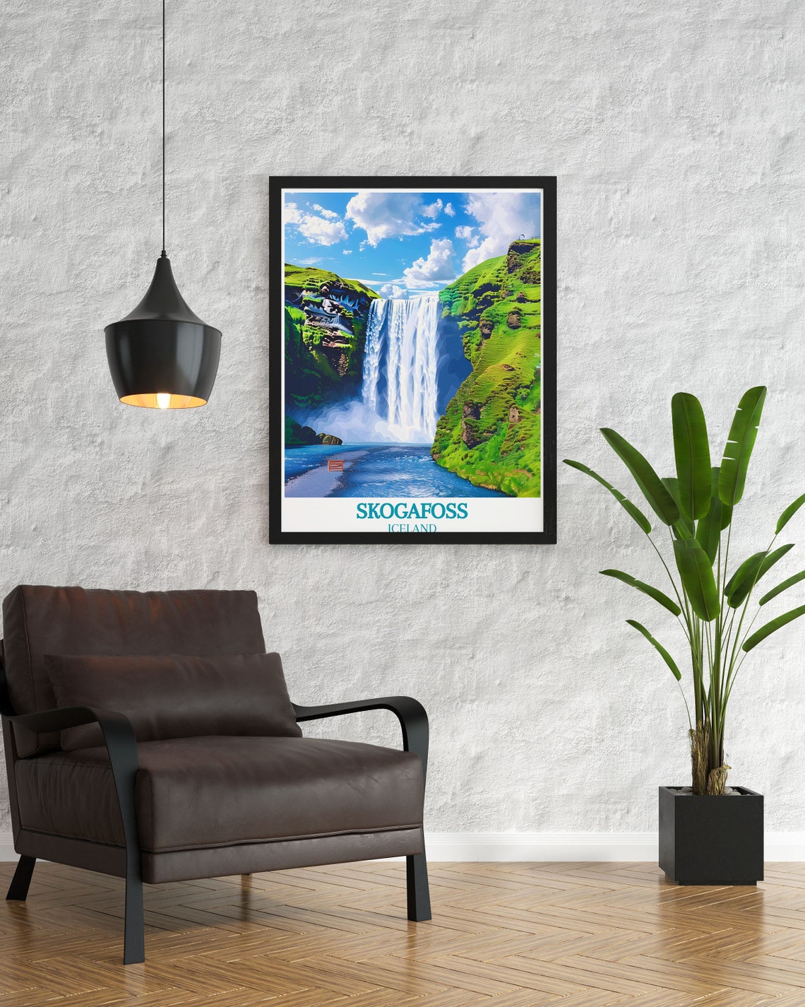 Skogafoss Iceland Towering Waterfall Between Green Cliffs Poster - Image 2