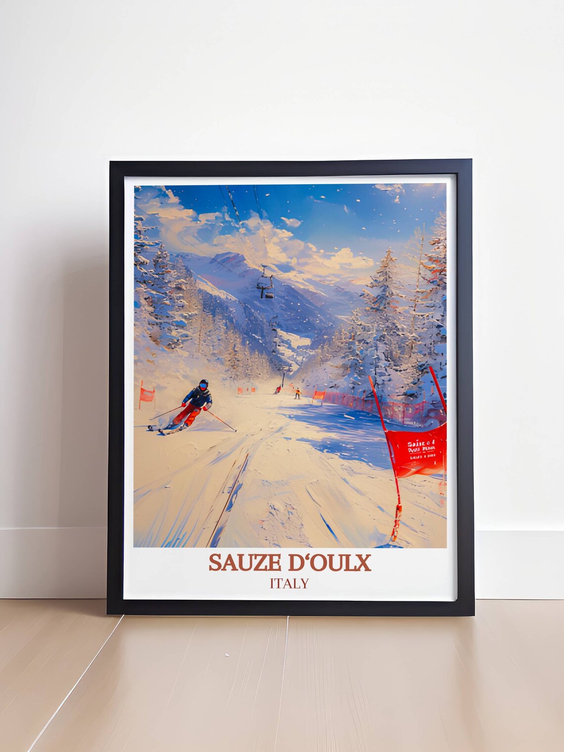 Sauze Doulx Italy Ski Resort Slopes Alpine Winter Skiing Poster - Image 4