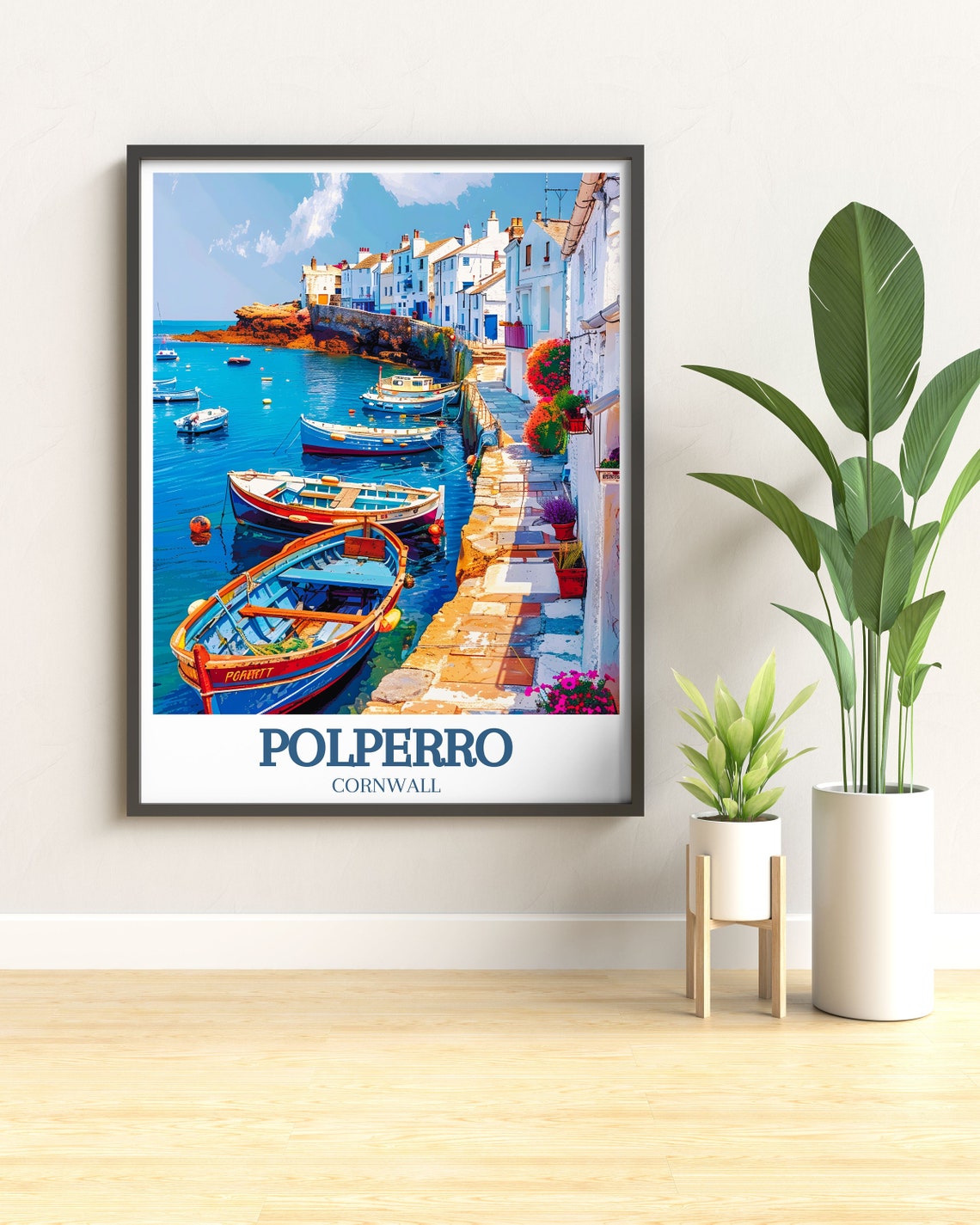 Polperro Harbour Colourful Fishing Boats Cornwall Waterfront Poster - Image 3