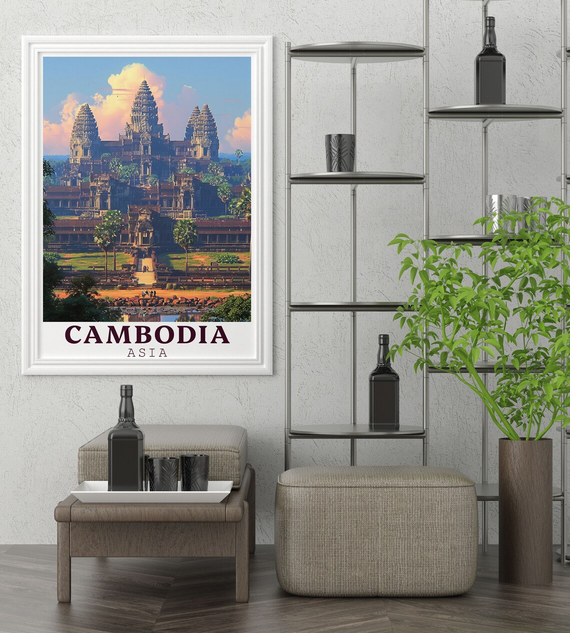 Cambodia Angkor Wat Temple Towers Glowing at Sunset Travel Poster - Image 2