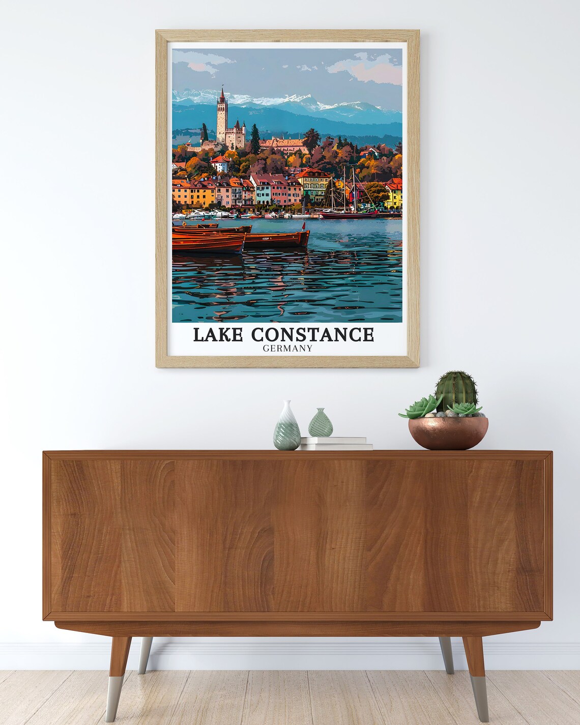 Lake Constance Harbor Boats Alps Town Germany Travel Art Poster - Image 2