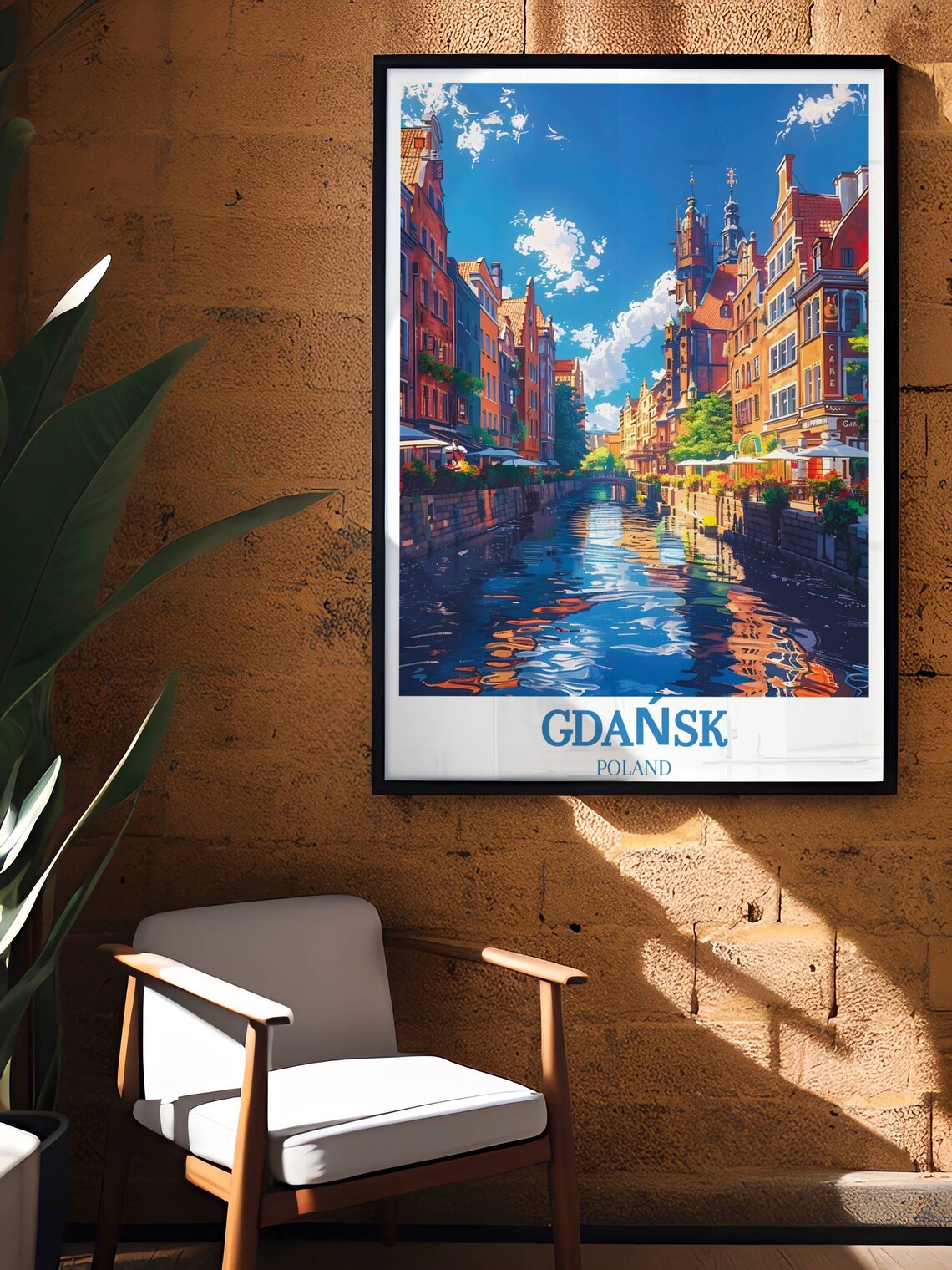 Gdansk Poland Riverside Old Town Canal Houses Travel Art Poster - Image 4