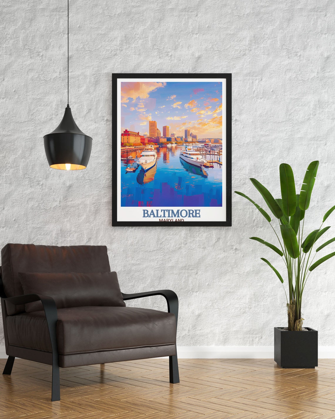 Baltimore Maryland Inner Harbor Yachts Sunset Skyline Travel Poster - Image 2