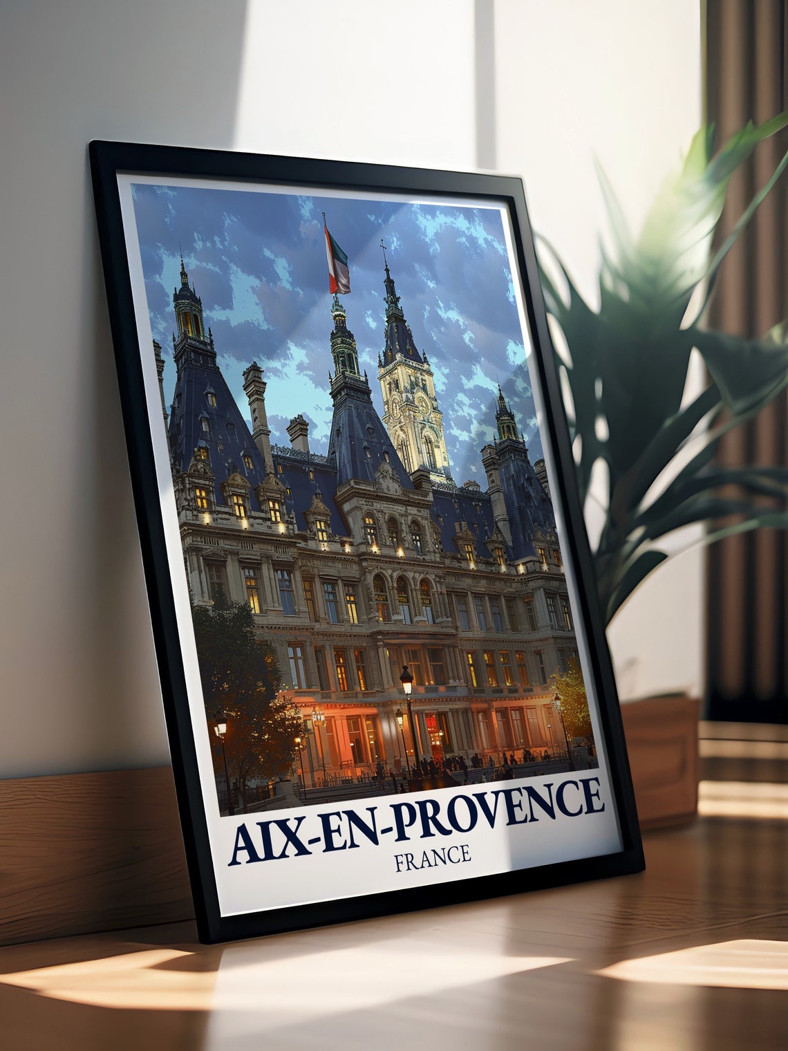 Aix-en-Provence Hotel de Ville Evening Illuminated Travel Poster - Image 3