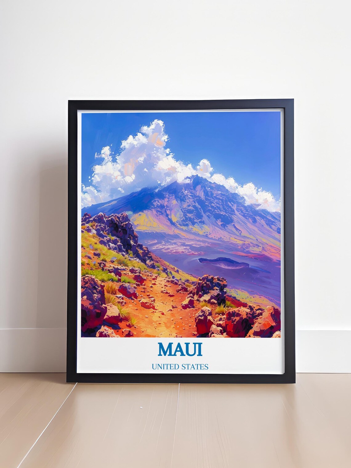 Maui Hawaii Volcano Crater Vibrant Colorful Landscape Travel Poster - Image 4