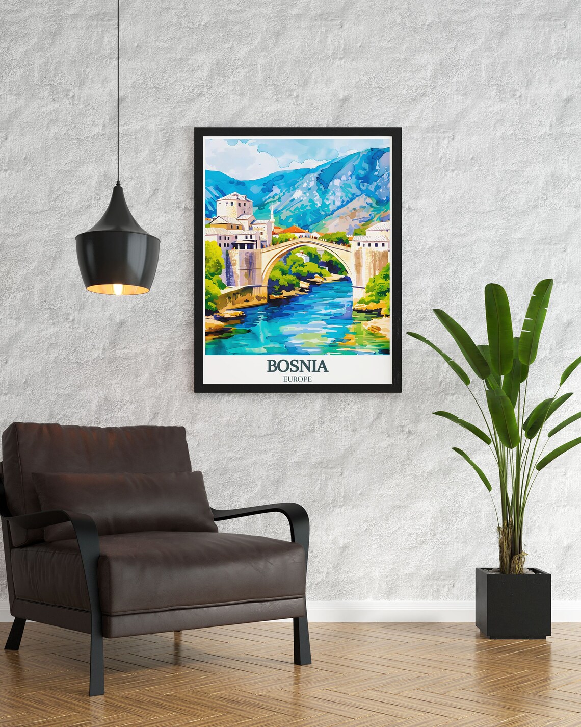 Mostar Stari Most Bridge Over the Neretva River Bosnia Travel Poster - Image 3