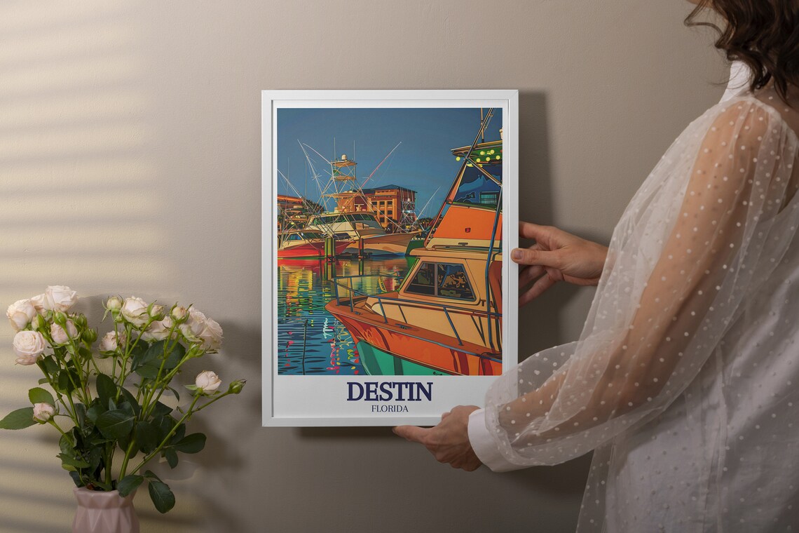 Destin Harborwalk Marina Fishing Boats Dusk Florida Travel Poster - Image 2