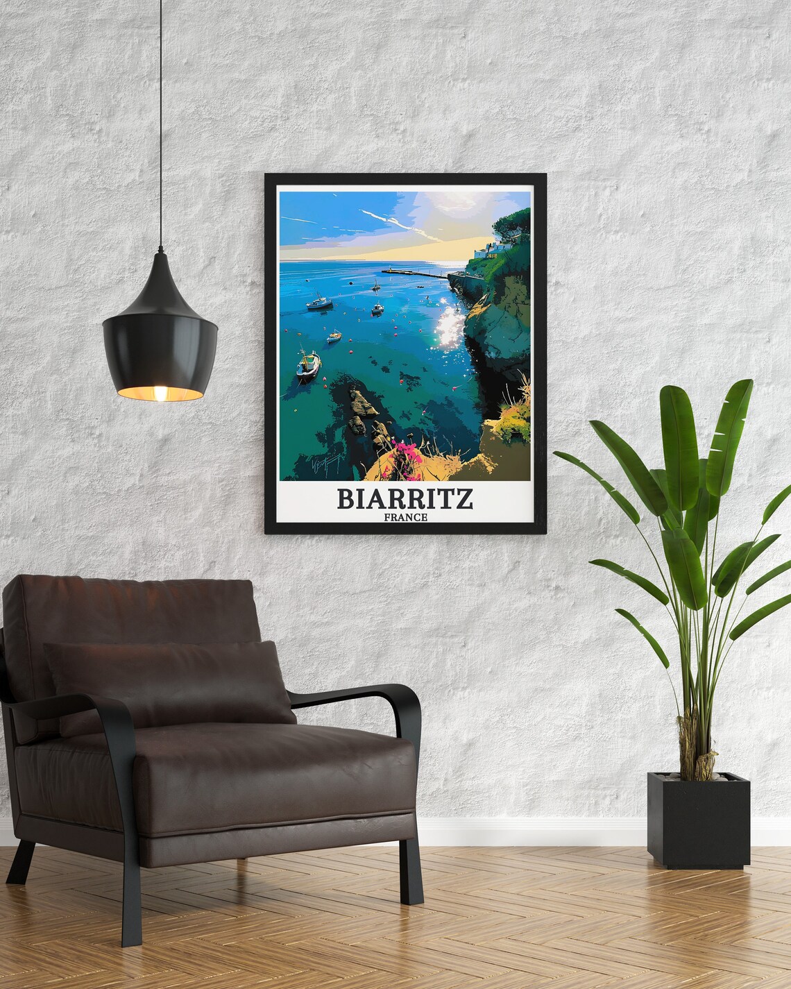 Biarritz Sunny Port Vieux Harbor Boats Coastal France Travel Poster - Image 2