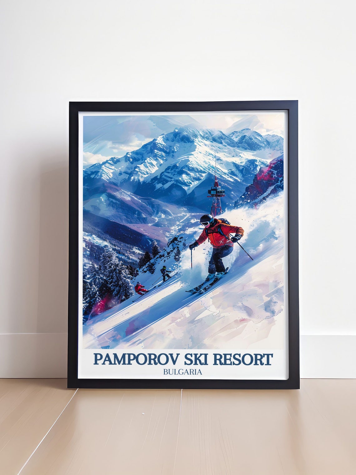 Pamporovo Ski Resort Powder Skier in a Red Jacket Bulgaria Poster - Image 4