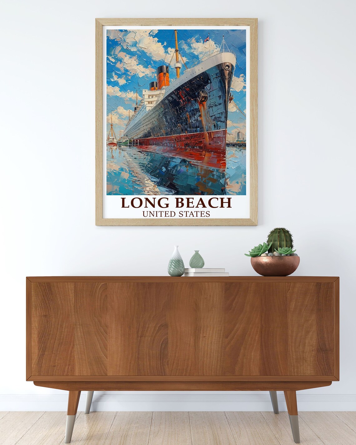 Long Beach Queen Mary Poster California Ocean Liner Ship Art - Image 2