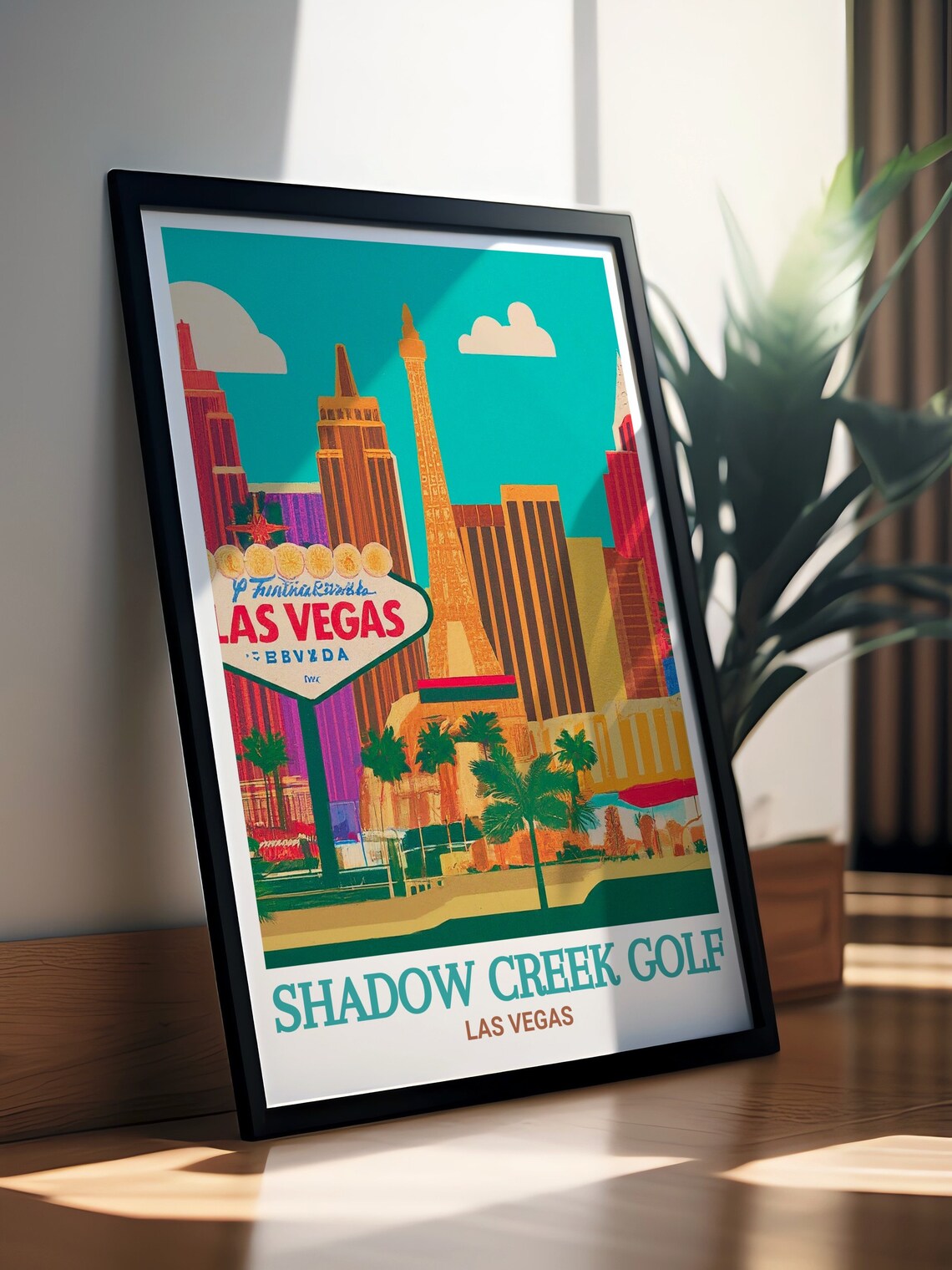 Shadow Creek Golf Las Vegas Strip Skyline Retro Style Travel Poster - Image 3